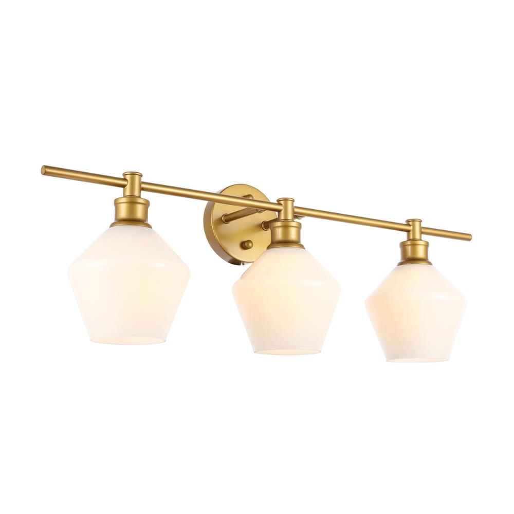 Gene 3 Light Brass And Frosted White Glass Wall Sconce. Picture 13