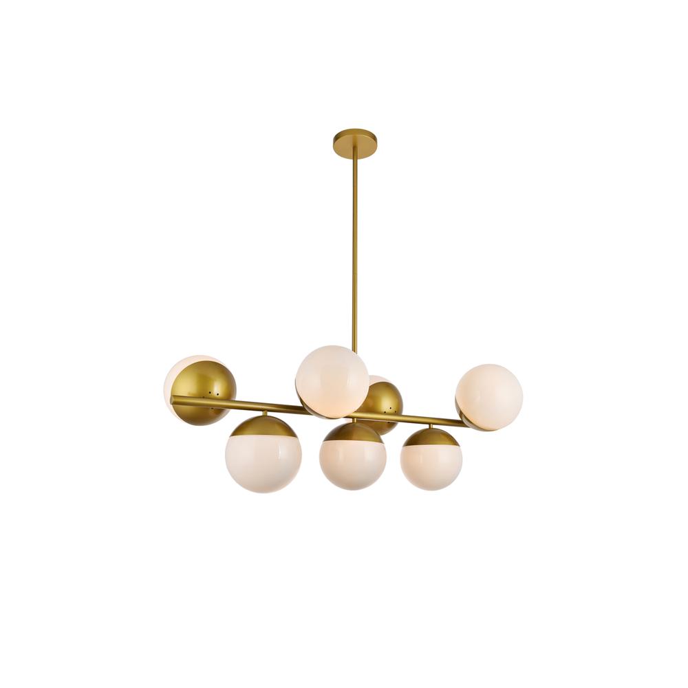 Eclipse 7 Lights Brass Pendant With Frosted White Glass. Picture 2