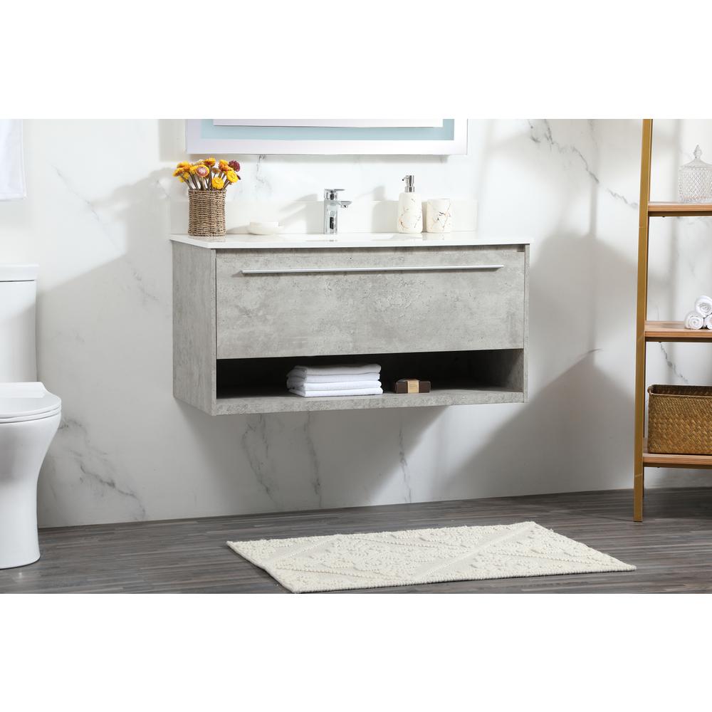 40 Inch Single Bathroom Vanity In Concrete Grey With Backsplash. Picture 2