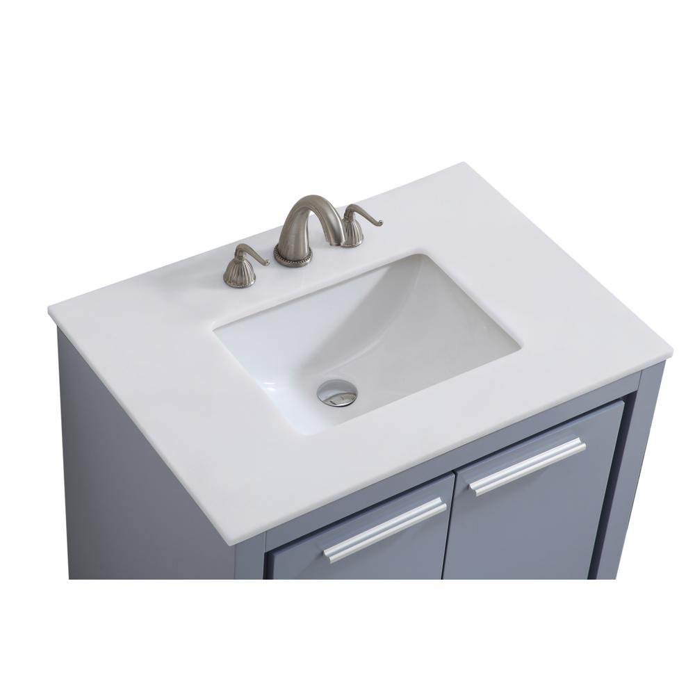 30 Inch Single Bathroom Vanity In Grey With Ivory White Engineered Marble. Picture 6