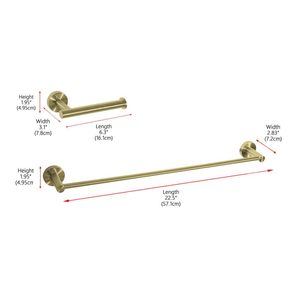 Alma 2-Piece Bathroom Hardware Set In Brushed Gold. Picture 7
