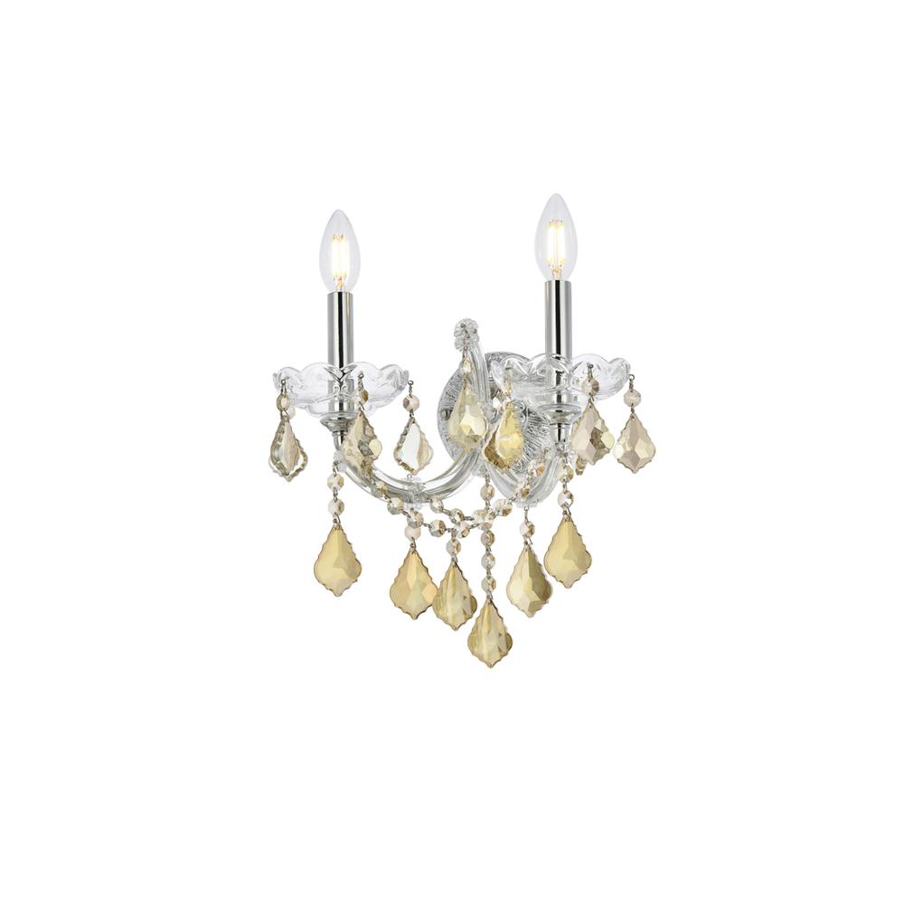 Maria Theresa 2 Light Chrome Wall Sconce Golden Teak (Smoky) Royal Cut Crystal. Picture 2