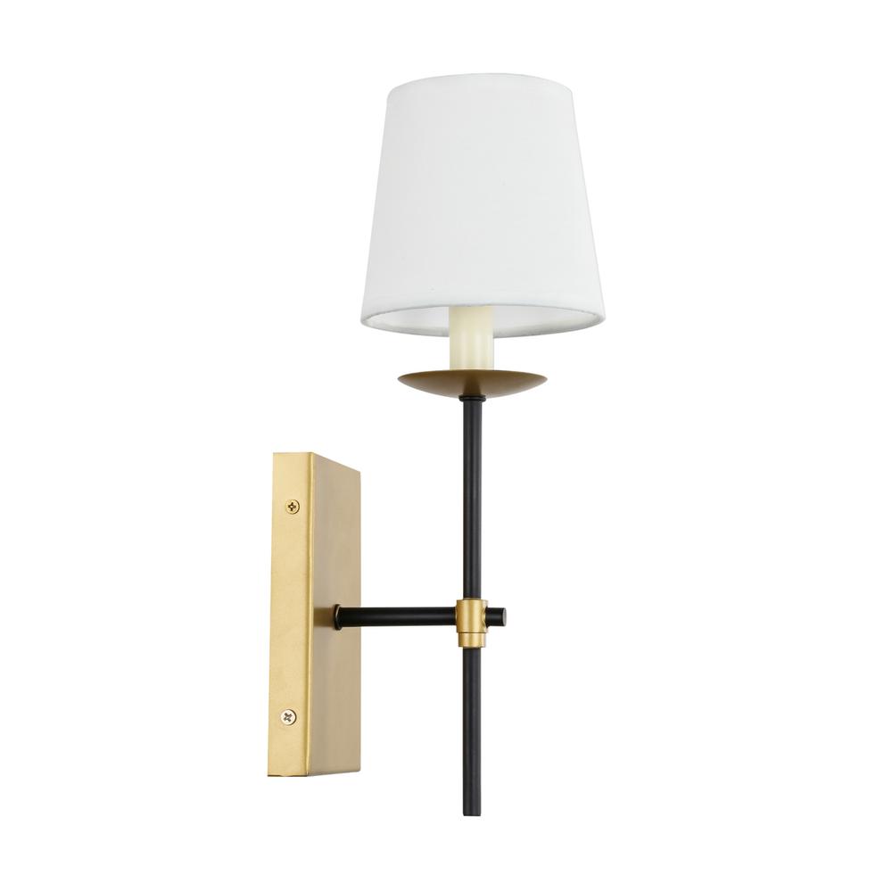 Eclipse 1 Light Brass And Black And White Shade Wall Sconce. Picture 7