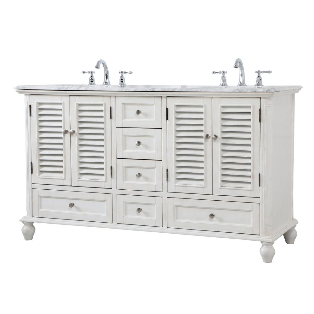 60 Inch Double Bathroom Vanity In Antique White. Picture 6
