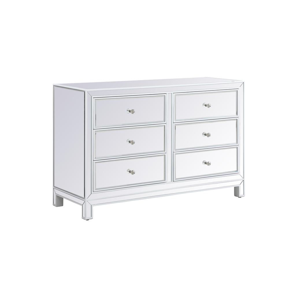48 Inch Mirrored Six Drawer Cabinet In White. Picture 4