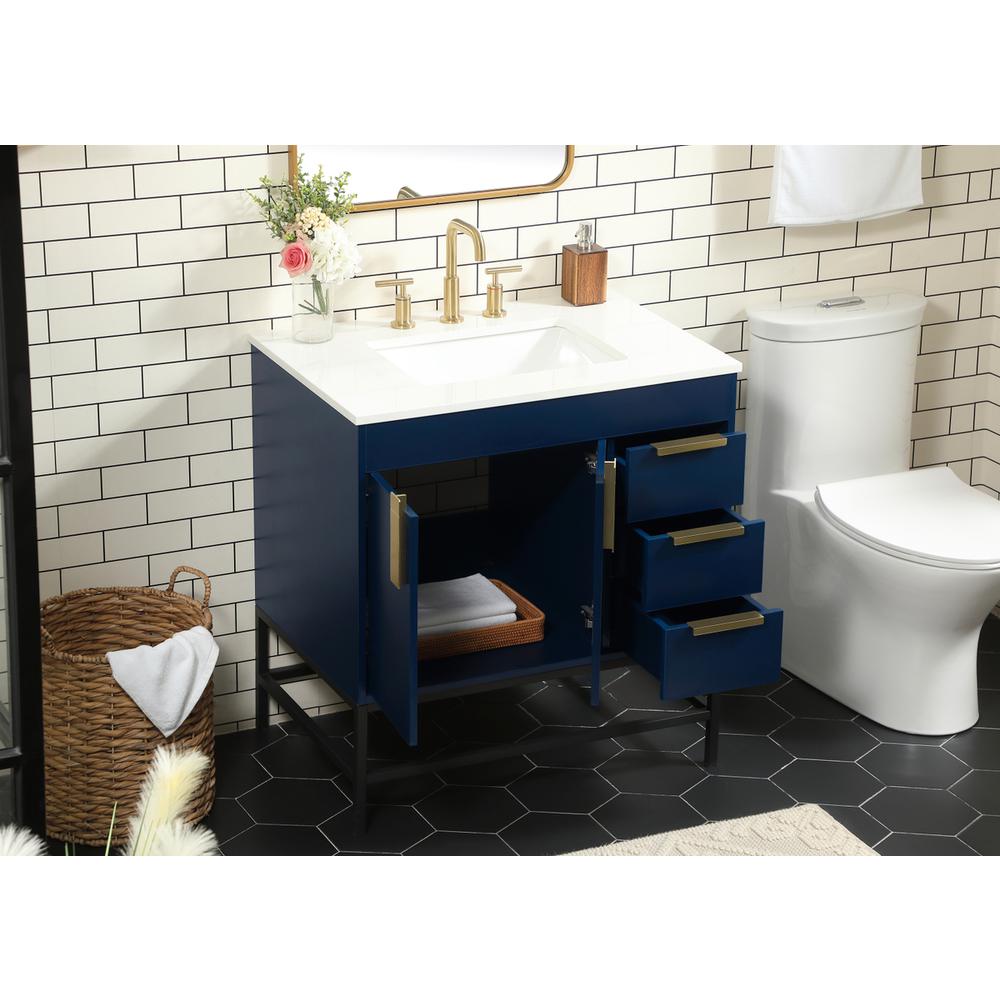 32 Inch Single Bathroom Vanity In Blue. Picture 3