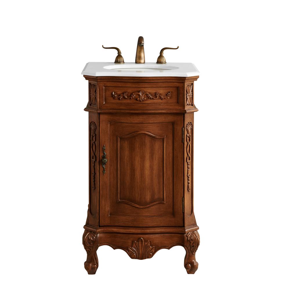21 Inch Single Bathroom Vanity In Teak Color With Ivory White Engineered Marble. Picture 1