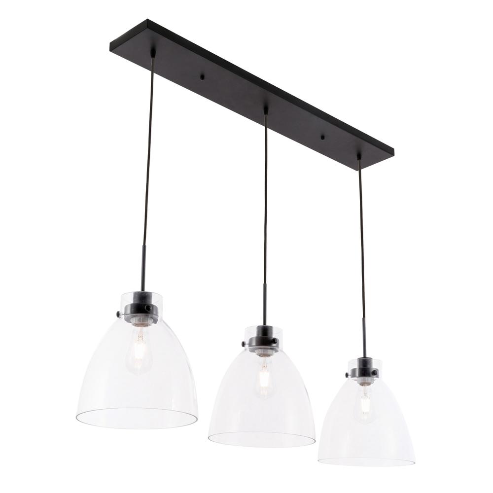 Frey 3 Light Black And Clear Glass Pendant. Picture 7