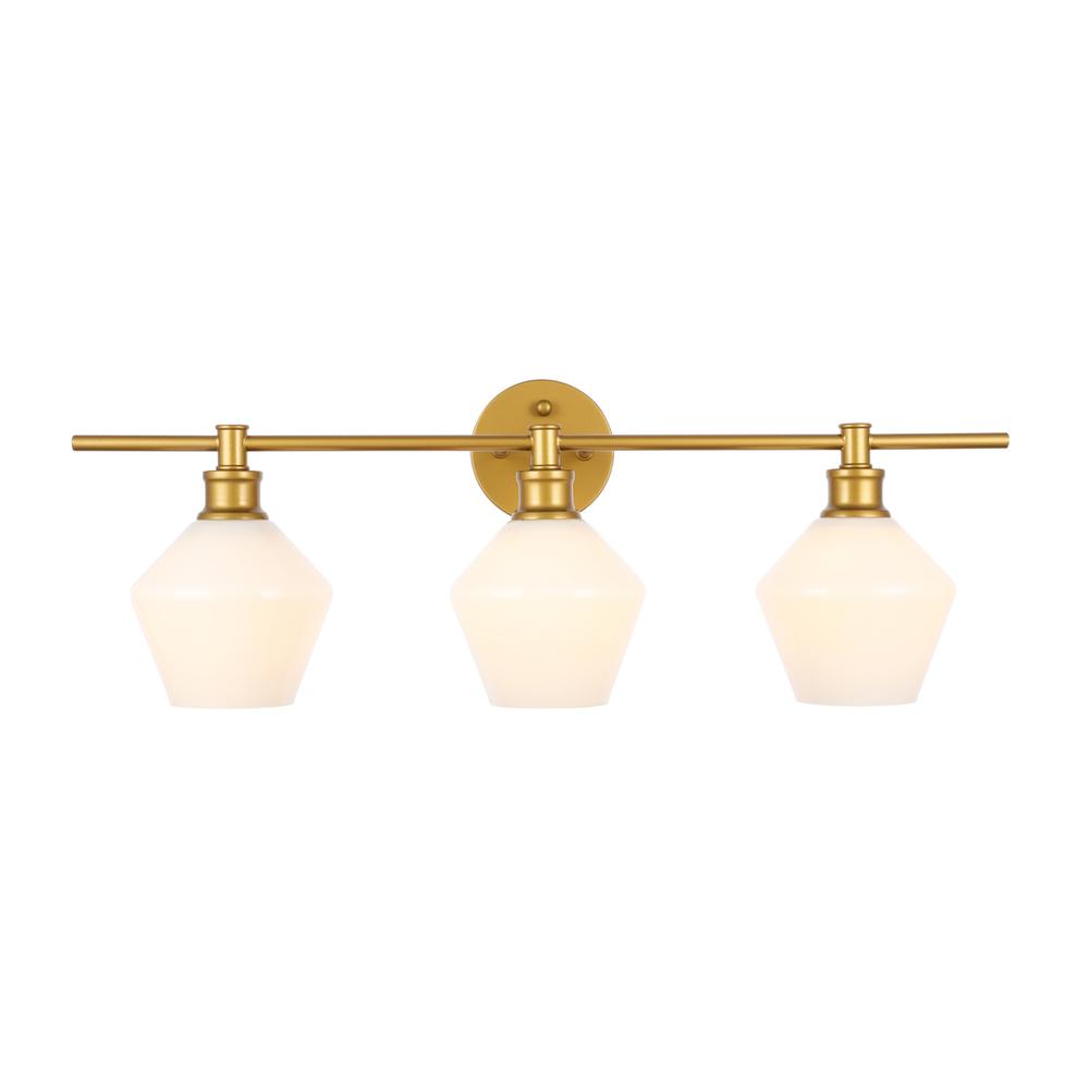 Gene 3 Light Brass And Frosted White Glass Wall Sconce. Picture 9