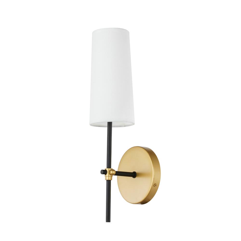 Mel 1 Light Brass And Black And White Shade Wall Sconce. Picture 5