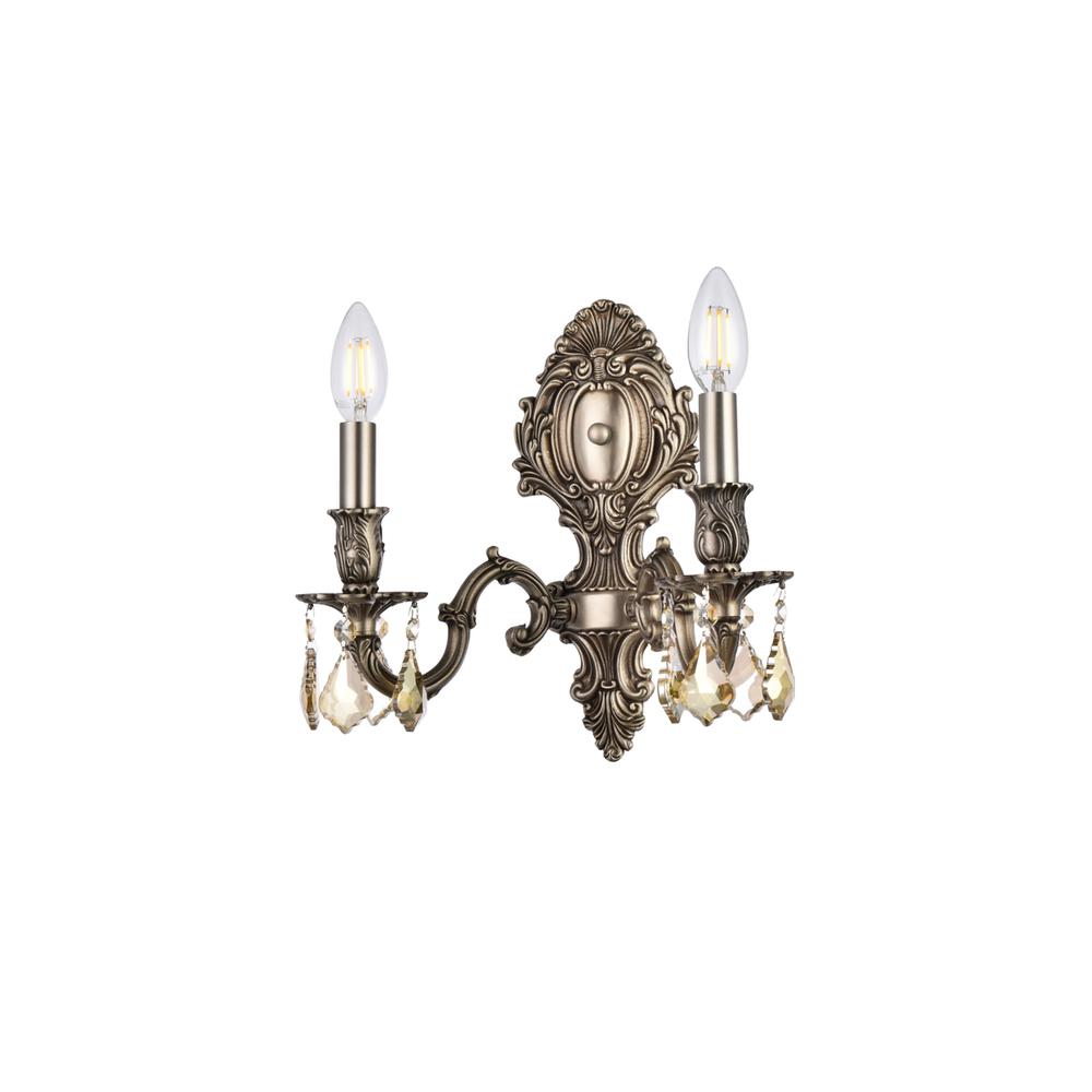 Monarch 2 Light Pewter Wall Sconce Golden Teak (Smoky) Royal Cut Crystal. Picture 2