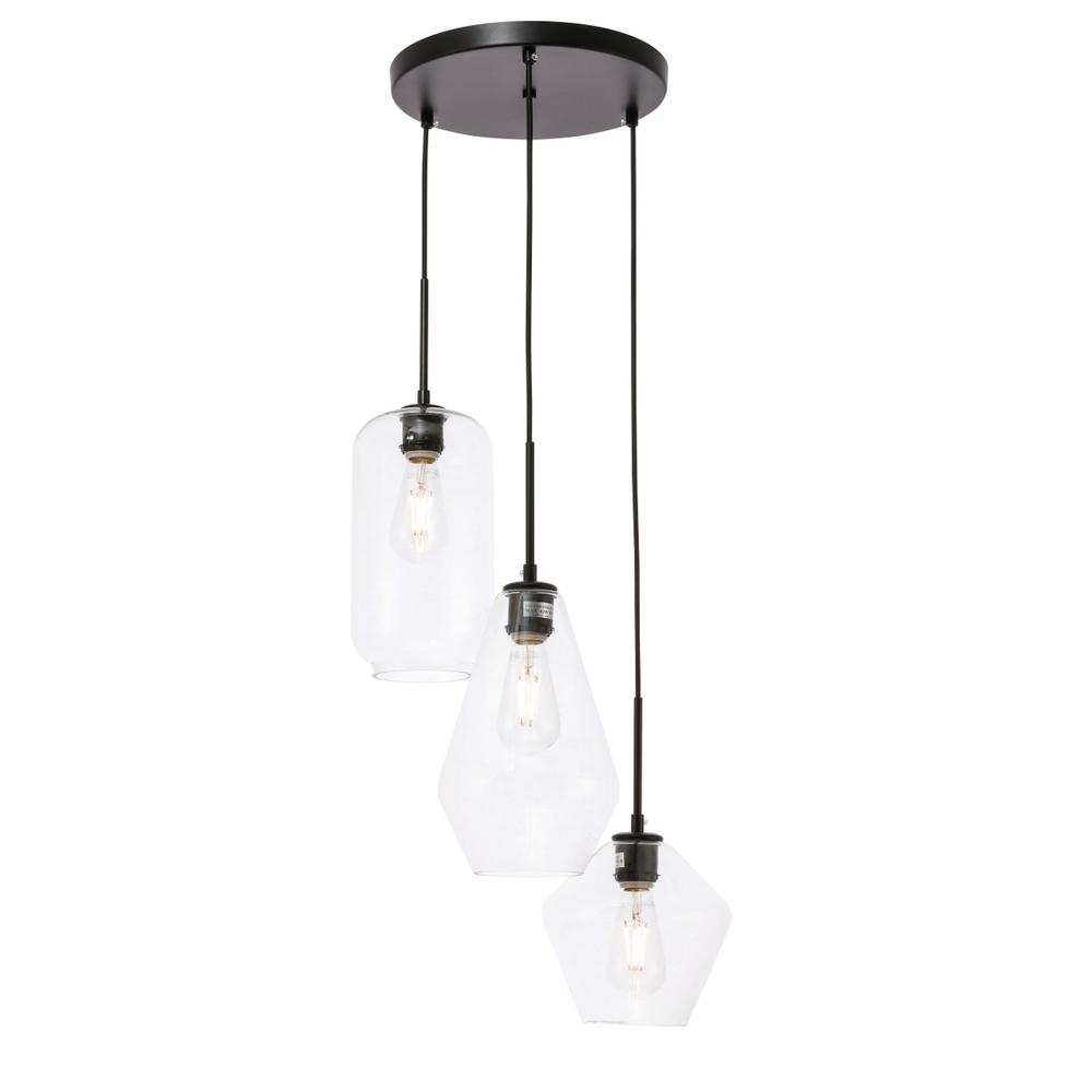 Gene 3 Light Black And Clear Glass Pendant. Picture 5