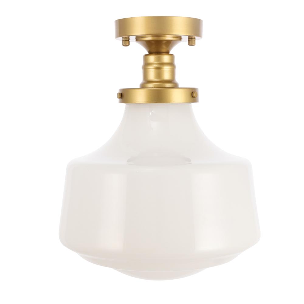Lyle 1 Light Brass And Frosted White Glass Flush Mount. Picture 2