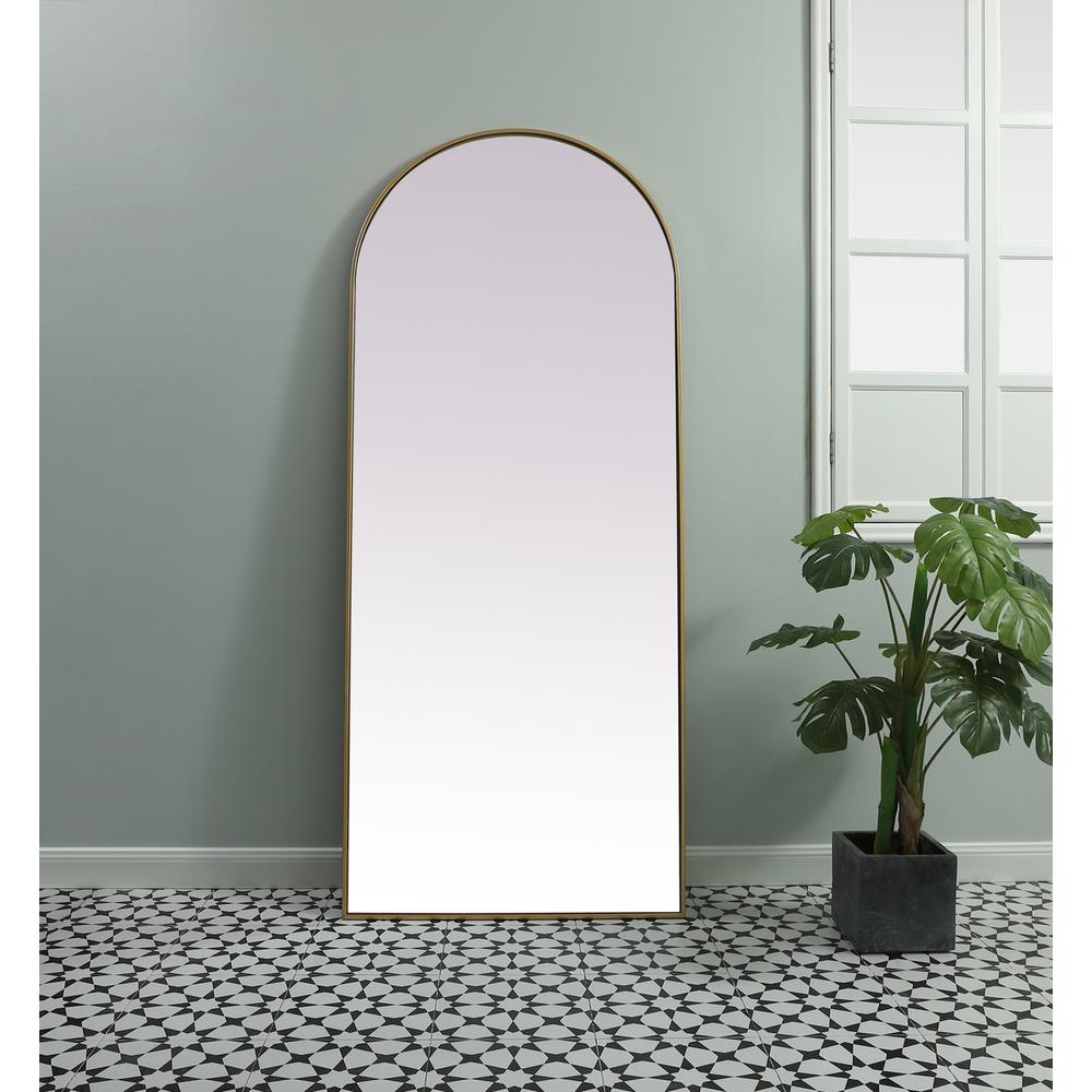 Metal Frame Arch Full Length Mirror 32X76 Inch In Brass. Picture 8