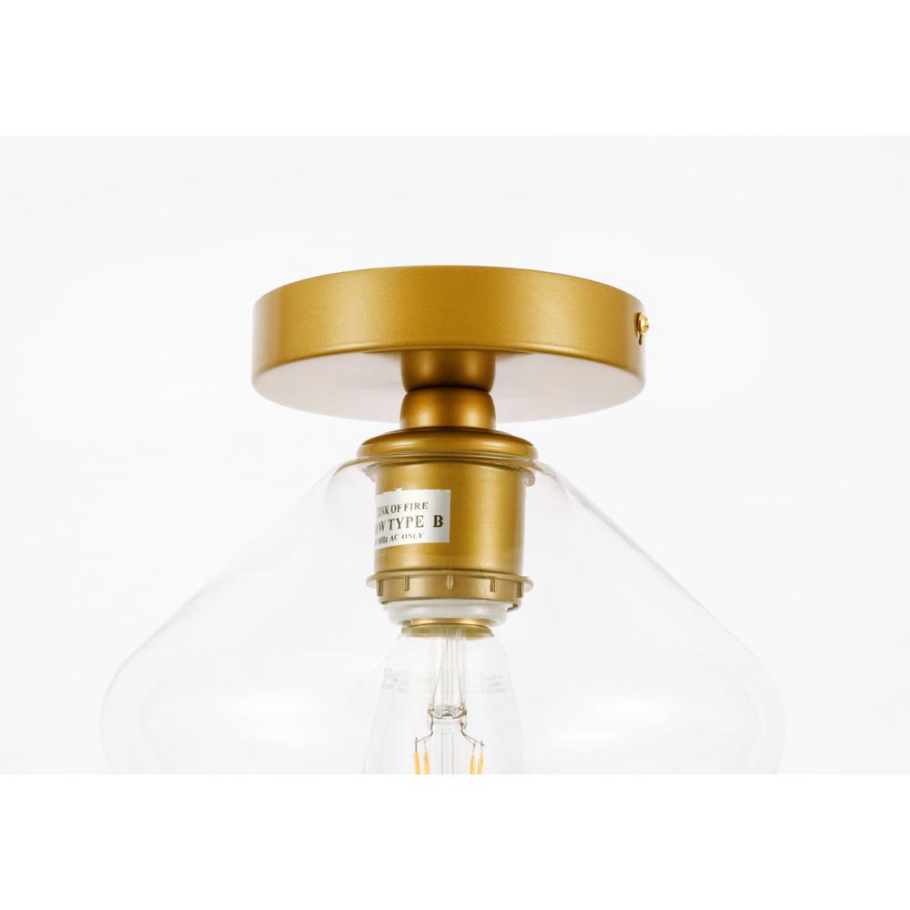 Gene 1 Light Brass And Clear Glass Flush Mount. Picture 9