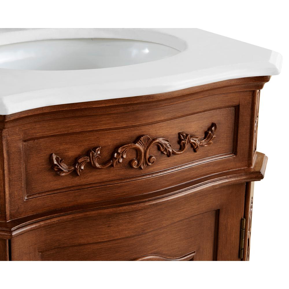 21 Inch Single Bathroom Vanity In Teak Color With Ivory White Engineered Marble. Picture 3