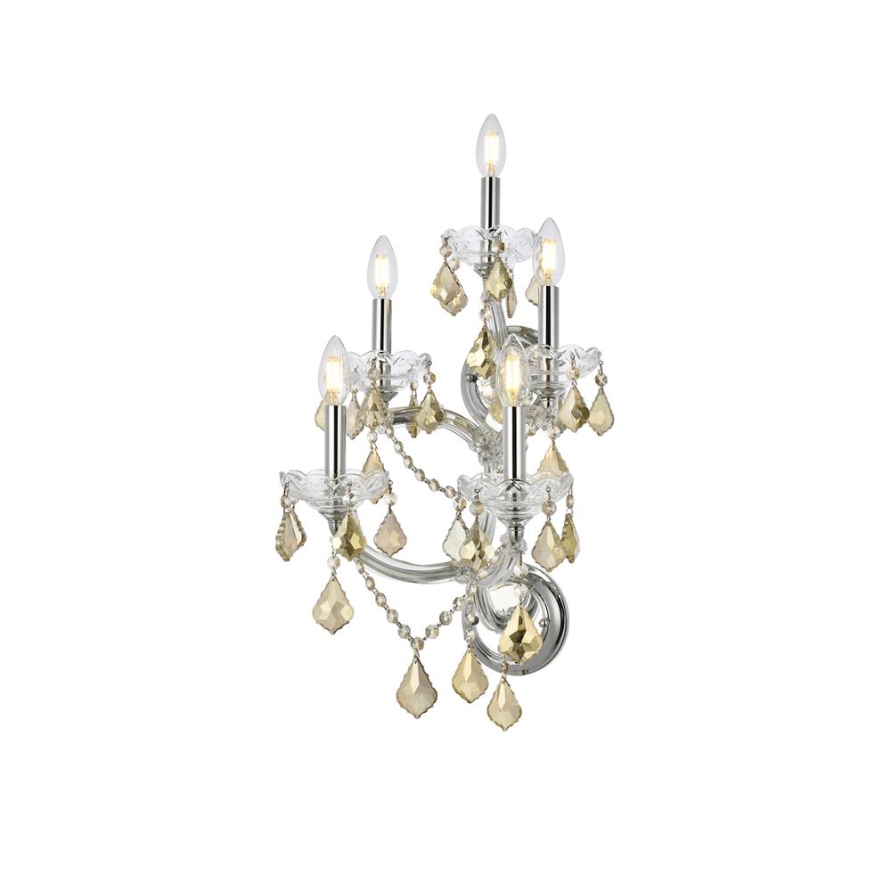 Maria Theresa 5 Light Chrome Wall Sconce Golden Teak (Smoky) Royal Cut Crystal. Picture 2