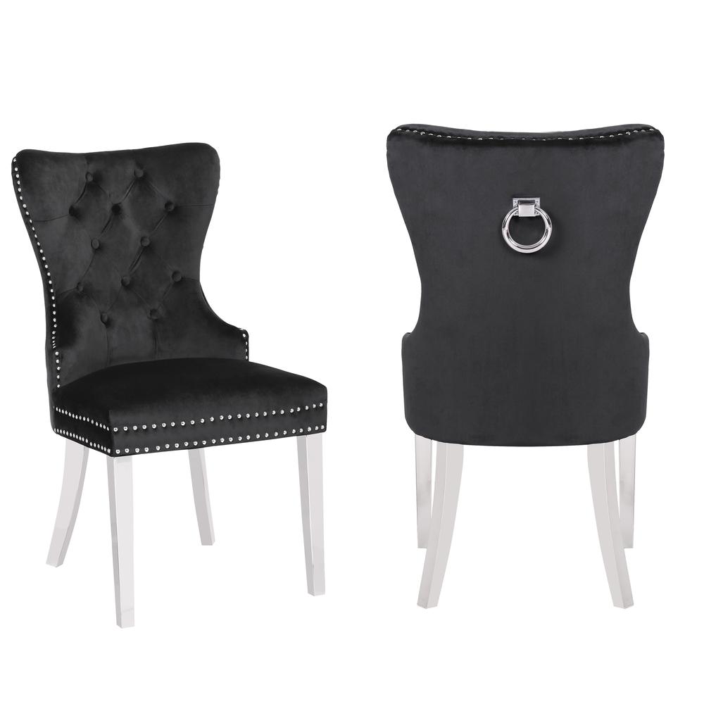 Erica 2 Piece Stainless Steel Legs Chair Finish with Velvet Fabric in Black. Picture 1