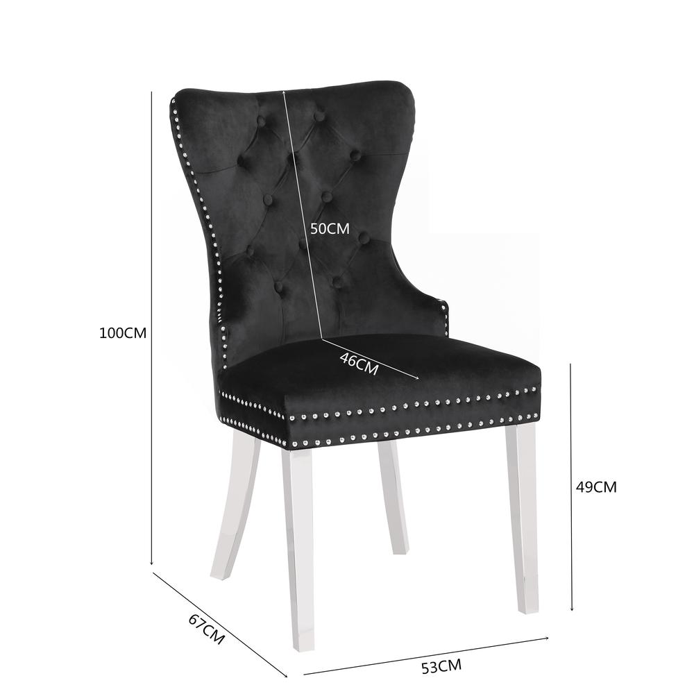 Erica 2 Piece Stainless Steel Legs Chair Finish with Velvet Fabric in Black. Picture 6