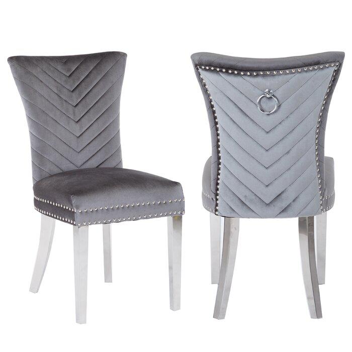 Eva 2 Piece Stainless Steel Legs Chair Finish with Velvet Fabric in Light Gray. Picture 1
