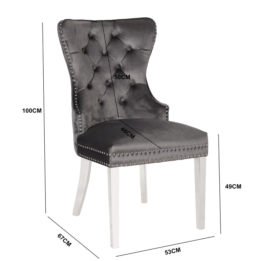 Erica 2 Piece Stainless Steel Legs Chair Finish with Velvet Fabric in Dark Gray. Picture 6