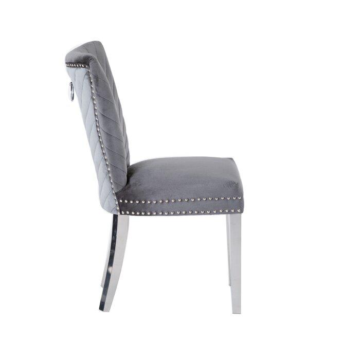 Eva 2 Piece Stainless Steel Legs Chair Finish with Velvet Fabric in Light Gray. Picture 3