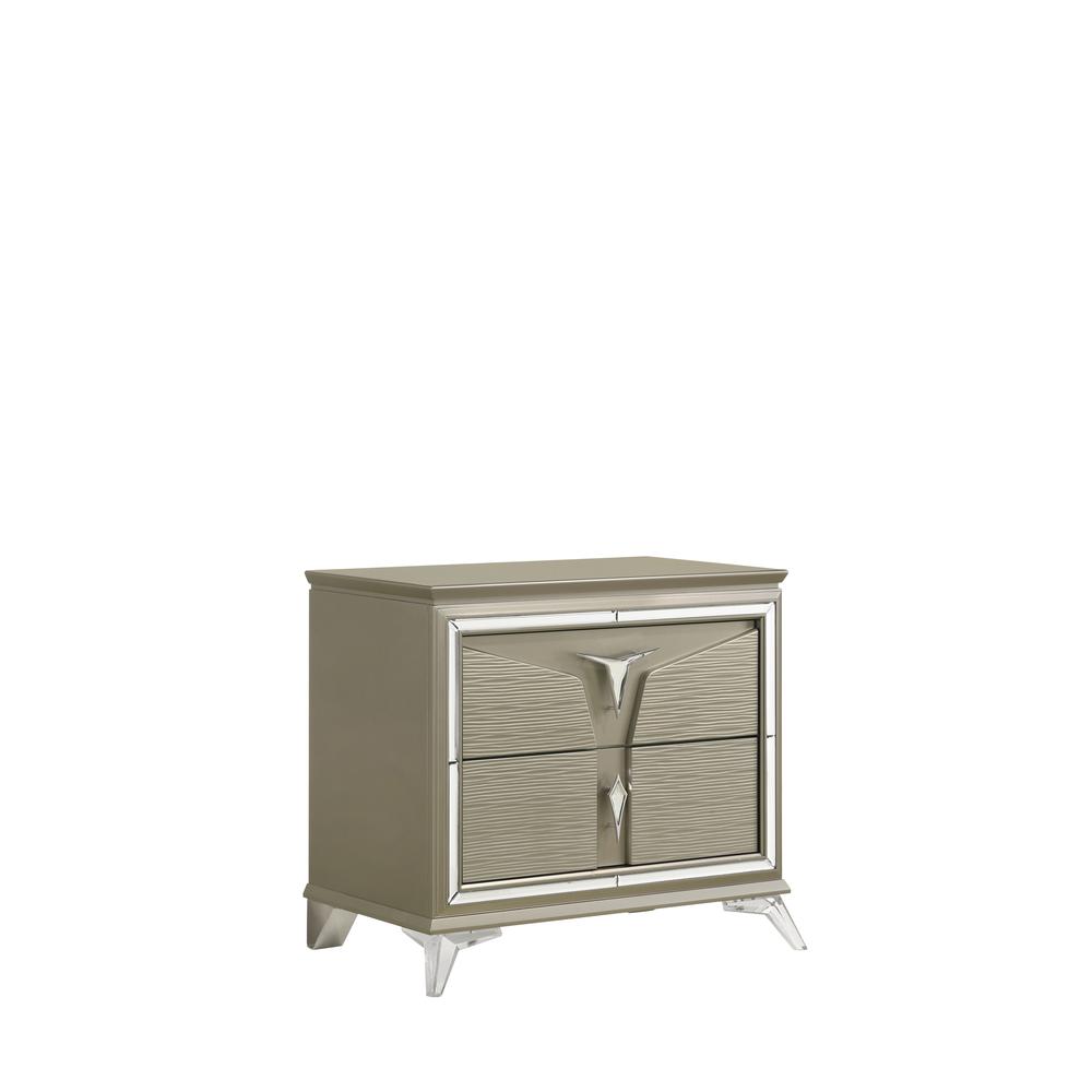 Samantha Modern Style 2-Drawer Nightstand Made with Wood & Mirrored Accents. Picture 1