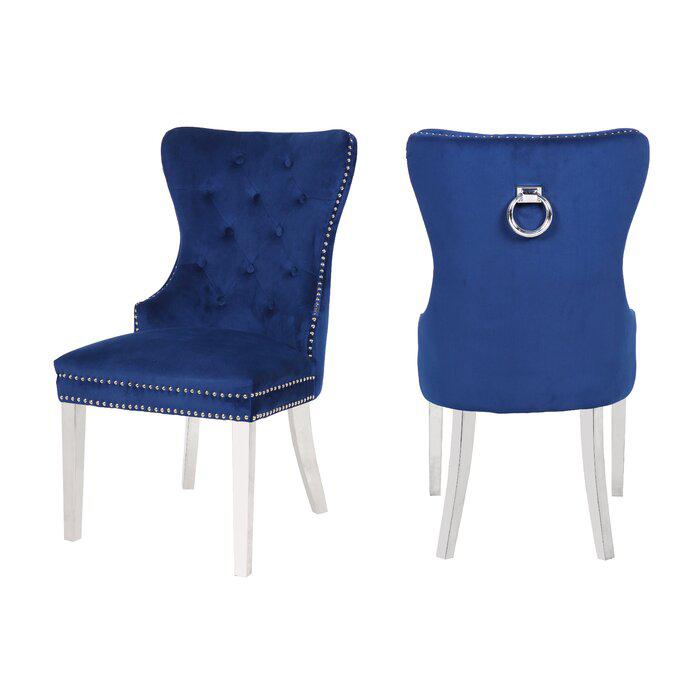 Erica 2 Piece Stainless Steel Legs Chair Finish with Velvet Fabric in Blue. Picture 1
