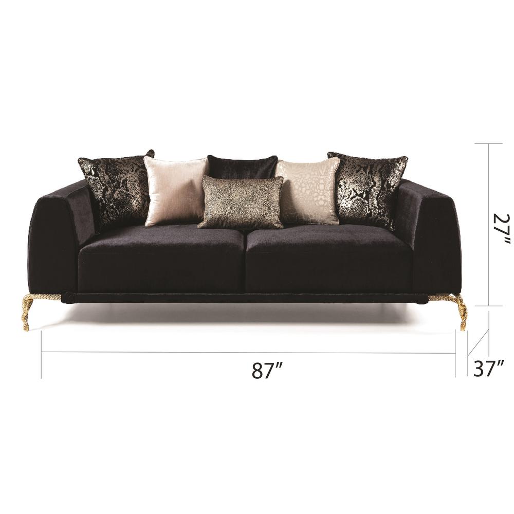 Majesty Contemporary Style Sofa Made with Wood & Black and Gold Accent. Picture 4