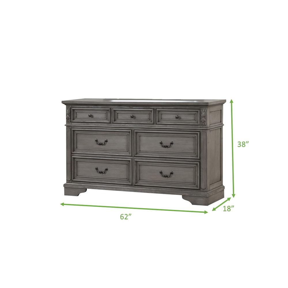 Style 7-Drawer Dresser with Elaborate Detailing and Wire Brush Finish. Picture 3