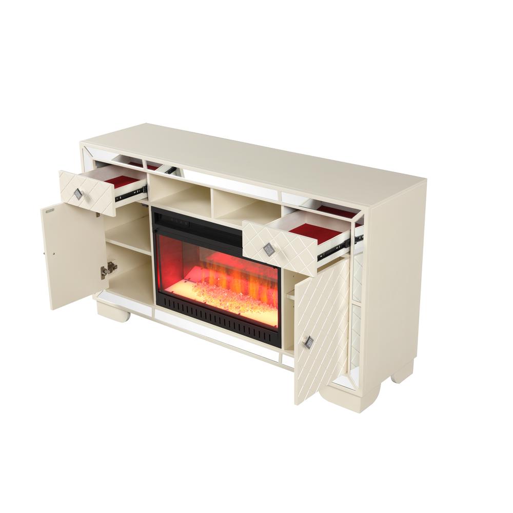 Madison  Metallic Finish TV Stand With Electric Fireplace Made with Wood. Picture 3