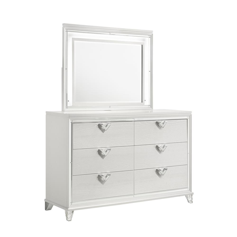 Prism Modern Style 6-Drawer Dresser with Mirror Accent & V-Shape Handles. Picture 1