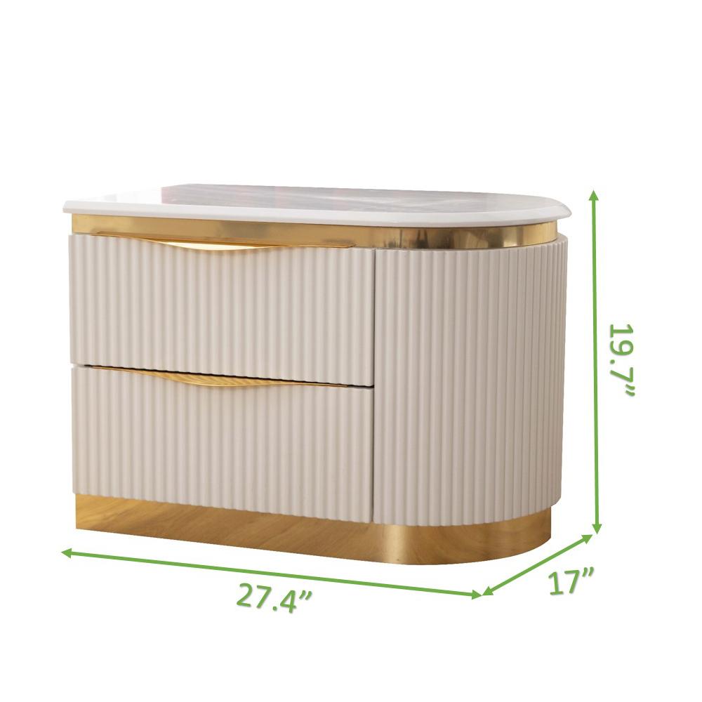 Laura Contemporary Style 2-Drawer Nightstand Made with Wood & Gold Finish. Picture 3