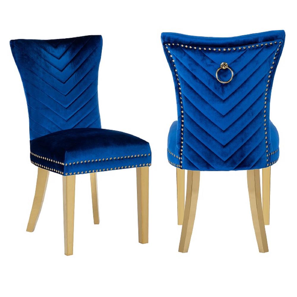 Eva Gold Legs Dining Chairs Finished with Velvet Fabric - 2 Chair per Box. Picture 1