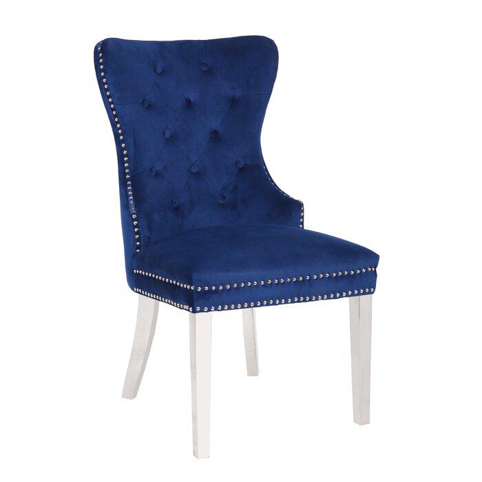 Erica 2 Piece Stainless Steel Legs Chair Finish with Velvet Fabric in Blue. Picture 2
