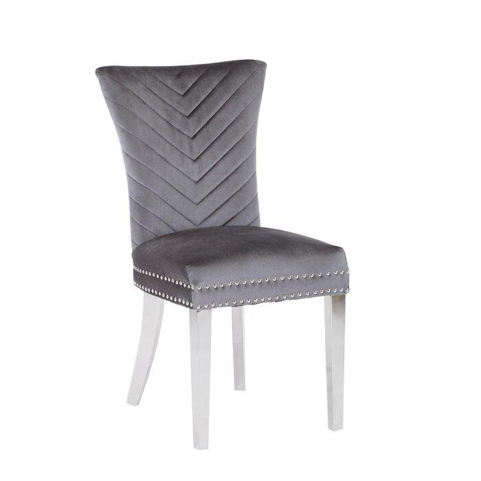 Eva 2 Piece Stainless Steel Legs Chair Finish with Velvet Fabric in Light Gray. Picture 5