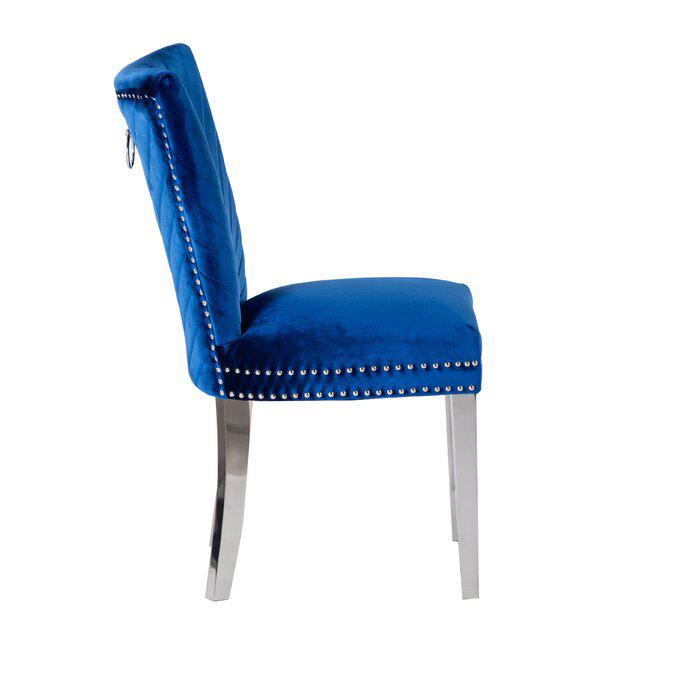 Eva 2 Piece Stainless Steel Legs Chair Finish with Velvet Fabric in Blue. Picture 3