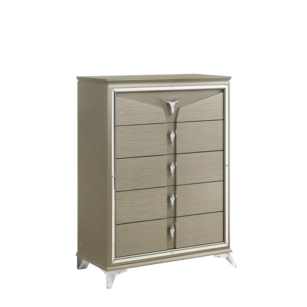 Samantha Modern Style 5-Drawer Chest Made with Wood & Mirrored Drawer Handles. Picture 1