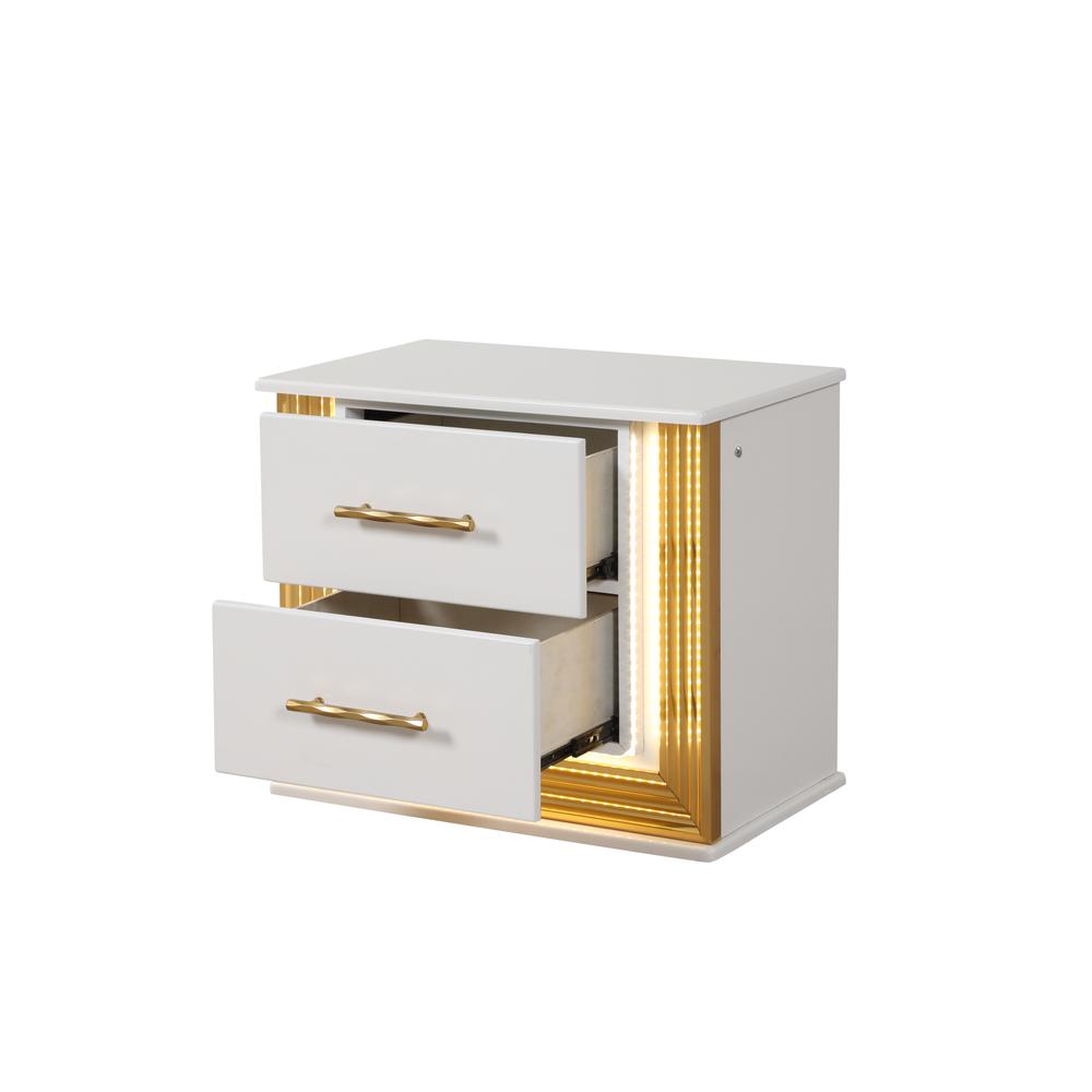 Obsession Contemporary Style 2-Drawer Nightstand Made with Wood & Gold Finish. Picture 4