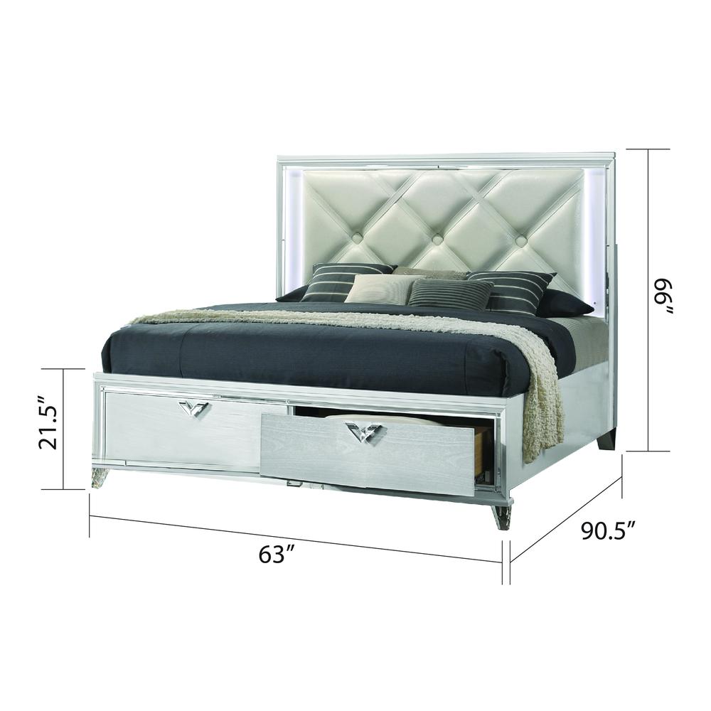 Prism Modern Style Queen/King LED-Lit Bed with Padded Tufting  2-Drawer Storage. Picture 2