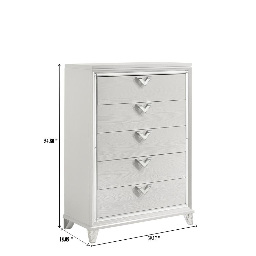 Prism Modern Style 5-Drawer Chest with Mirror Accents & V-Shape Handles. Picture 3