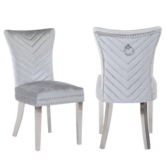 Eva 2 Piece Stainless Steel Legs Chair Finish with Velvet Fabric in Silver. Picture 1