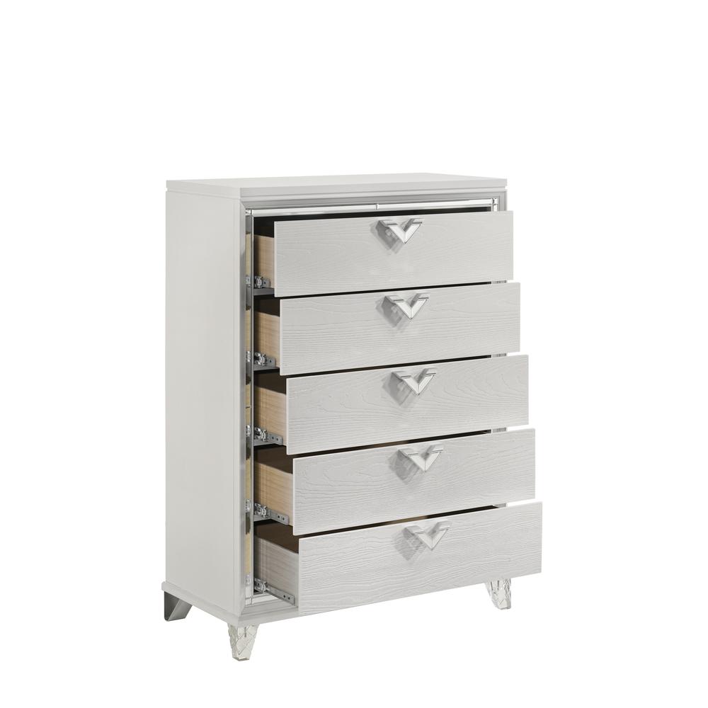 Prism Modern Style 5-Drawer Chest with Mirror Accents & V-Shape Handles. Picture 1