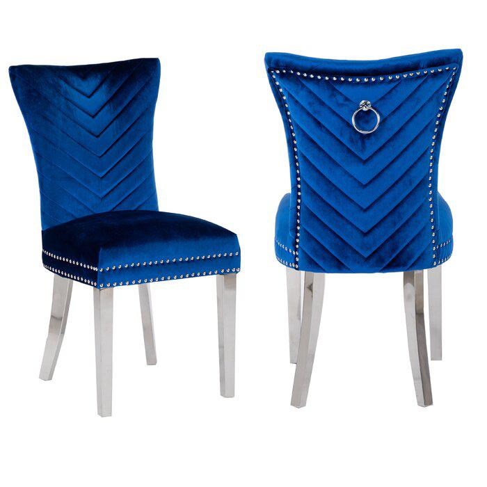 Eva 2 Piece Stainless Steel Legs Chair Finish with Velvet Fabric in Blue. Picture 1