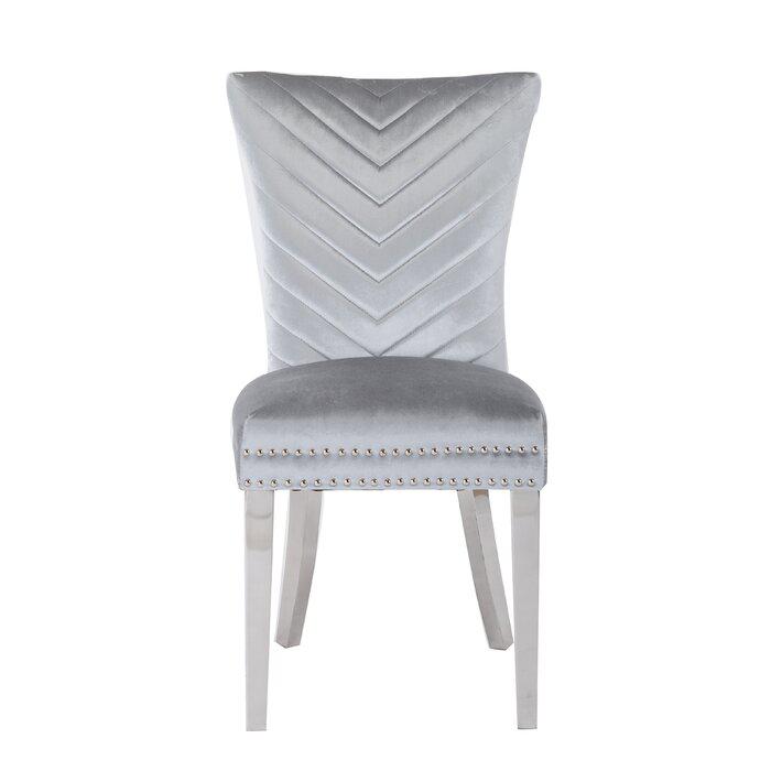 Eva 2 Piece Stainless Steel Legs Chair Finish with Velvet Fabric in Silver. Picture 5