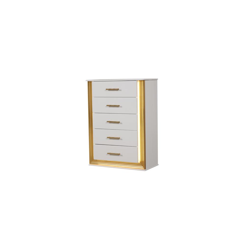 Obsession Contemporary Style 5-Drawer Chest Made with Wood & Gold Finish. Picture 1
