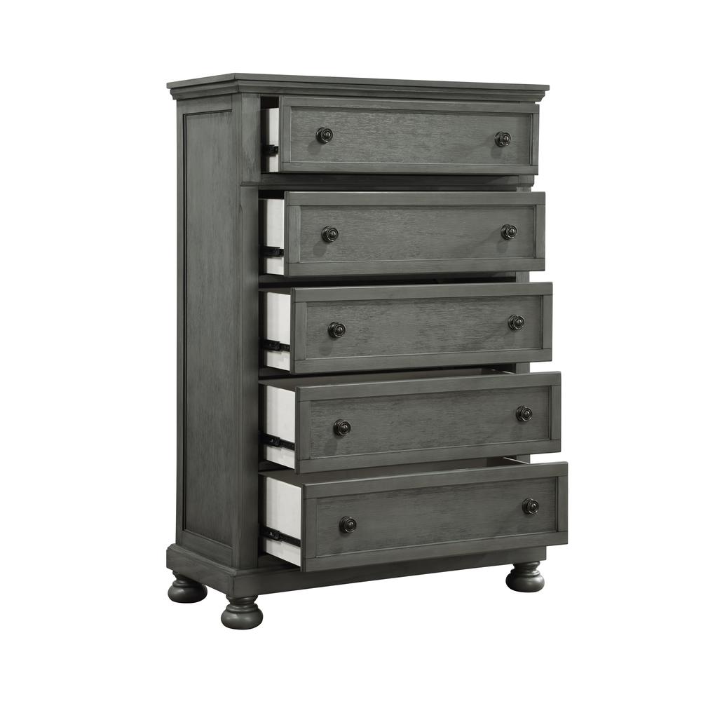Jackson Modern Style 5-Drawer Chest Made with Wood & Rustic Gray Finish. Picture 2