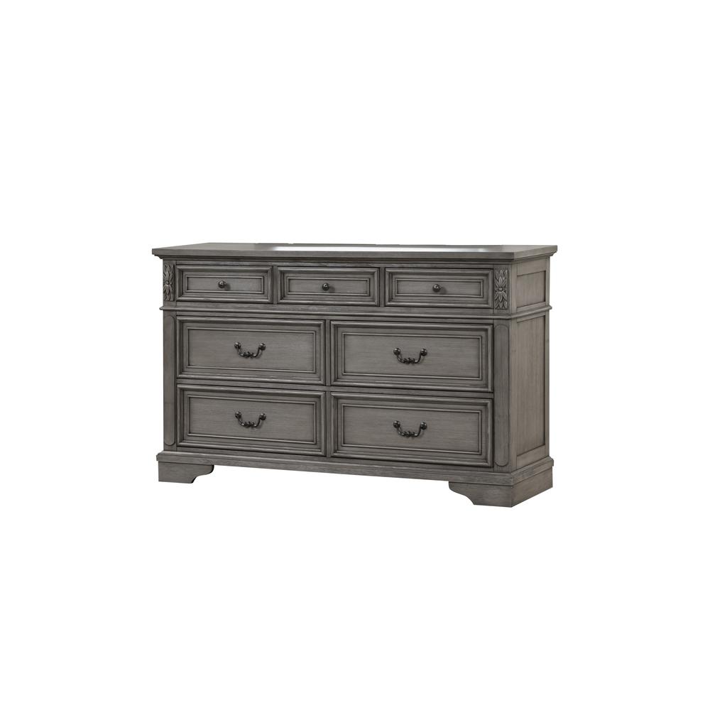 Style 7-Drawer Dresser with Elaborate Detailing and Wire Brush Finish. Picture 1