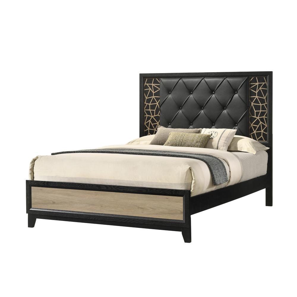 Modern   Style Upholstered Queen/King Bed Made in Wood with Wooden Pattern. Picture 1