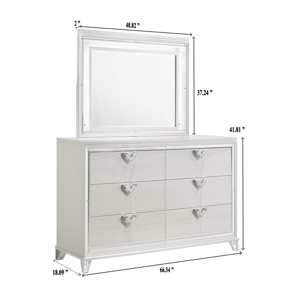 Prism Modern Style 6-Drawer Dresser with Mirror Accent & V-Shape Handles. Picture 3